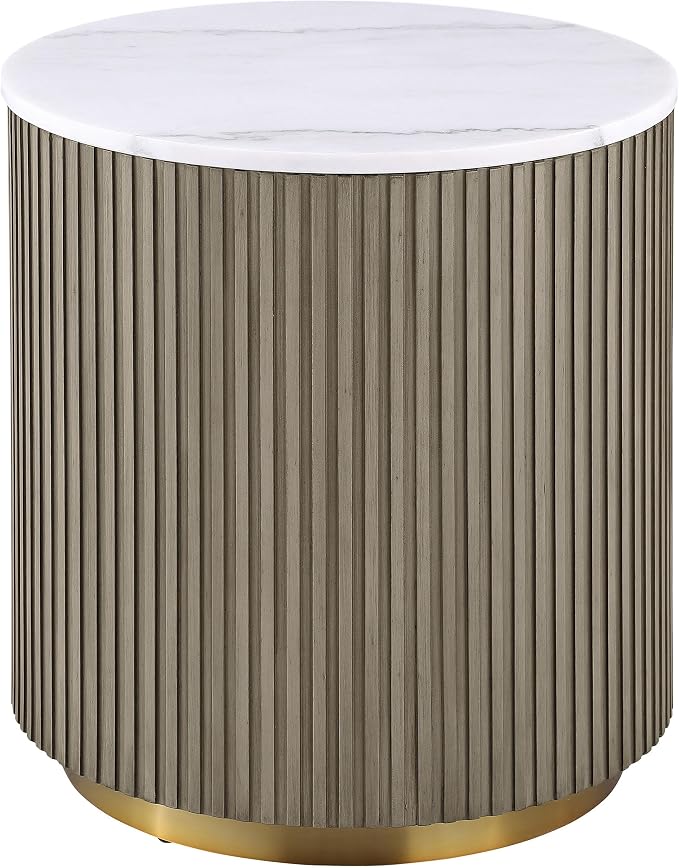 Coaster Home Furnishings - Jason - Wood and Metal - 2-Piece Coffee Table Set with Marble Tops, Reeded Drum Bases, and Gold Ring Accents - Living Room - Greige and White Marble - 711418-S2