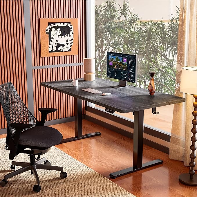 ErGear Height Adjustable Electric Standing Desk, 48 x 24 Inches Sit Stand up Desk, Memory Computer Home Office Desk with Two-Piece Desktop (Grey)