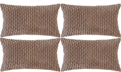 Set of 4 Light Brown Decorative Throw Pillow Covers 12x20 Inch Corduroy Pillow Covers for Bed Couch Sofa Living Room Soft Cushion Cases
