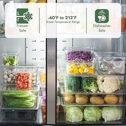 CURTA 6-Pack 1/6 Size 6" Deep NSF Polycarbonate Food Pans | Dishwasher & Freezer Safe Clear Container for Prep Tables, Buffet, Salad Bar, Commercial & Home Kitchen