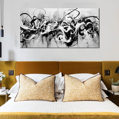 Abstract Canvas Wall Art for Living Room Bedroom Office Black and White Wall Art Abstract Line Picture Framed Wall Decor Modern Canvas Prints 24x48 In