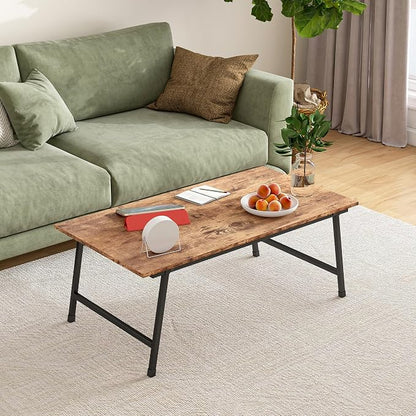 Black Coffee Table Foldable,Simple Modern Rectangular Center Table, Industrial Wood Tabletop and Metal Frame, Low Coffee Table for Home Office, Living Room,No Assembly,Rustic Brown