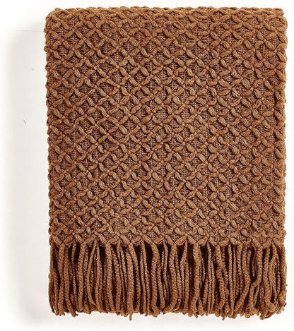 CREVENT Farmhouse Boho Knitted Throw Blanket for Couch Sofa Chair Bed Home Decoration, Soft Warm Cozy Light Weight for Spring Summer Fall (60''X80'' Light Brown)
