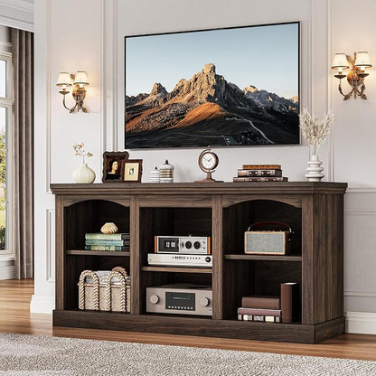 YITAHOME Farmhouse TV Stand for 65 Inch TV, Entertainment Center with Adjustable Shelf, Large TV Console Table for Living Room (Walnut)