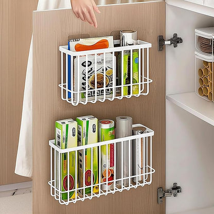 2 Pack Cabinet Organizer Storage, Over Cabinet Door Organizer with 2 Adhesive, 2 Sponges, 4 Hooks, No Drilling Space Saver Lid Organizers Inside Cabinet for Kitchen Office Bedroom (Small, Medium)