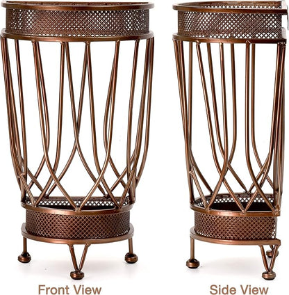Dualplex Super Quality Umbrella Stand, Umbrella Holder, Antique Look Metal Entry Hallway Décor, Wallside Style w/Removable Drip Tray Home Office Decoration Rack Holds Umbrellas Canes Walking Stick