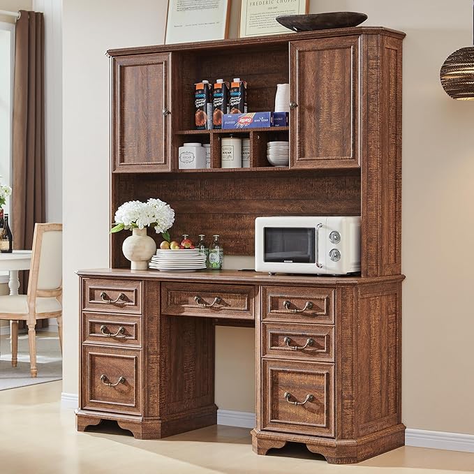 T4TREAM 59" Farmhouse Wood Desk Hutch with Ample Storage, Only Match VSC Series Farmhouse Desk (Reclaimed Barnwood)