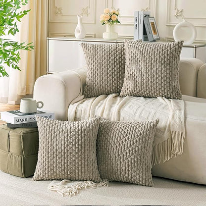 Set of 4 Taupe Decorative Throw Pillow Covers 24x24 Inch Corduroy Pillow Covers for Bed Couch Sofa Living Room Soft Square Cushion Cases