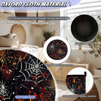 Colorful Spider Web Laundry Basket Foldable Oxford Cloth Halloween Laundry Hamper With Handle Clothes Storage Organizer Basket 18.9"x16.5" Storage Bag For Laundry Room/Bathroom/Bedroom/Dormitories
