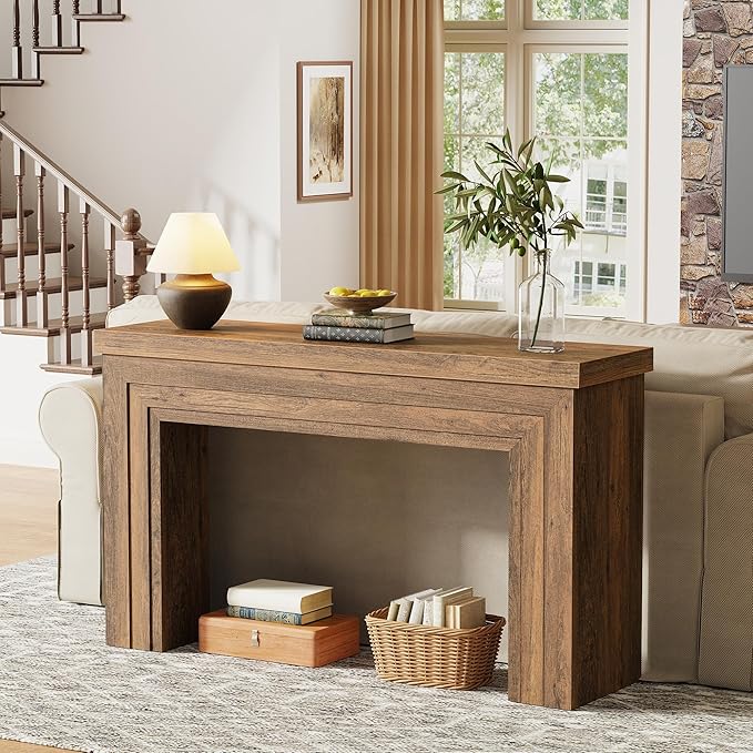 Huuger 54 Inch Entryway Table, Retangular Console Table with Storage, Farmhouse Sofa Table Behind The Couch, Long for Entrance, Hallway, Foyer, Living Room, Rustic Brown