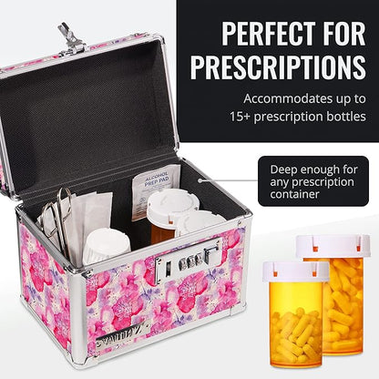 Vaultz Combination Lock Box - Secure Safe for Documents, Valuables, Medicine & Money - 10 x 7.25 x 7.75 Inch - Floral, Pink & Gray