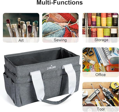 JJRING Craft Organizer Tote Bag, Art Storage Caddy with Multiple Pockets, Grey Sewing Bag for Art, Craft, Scrapbooking, Medical, and Office Supplies Storage