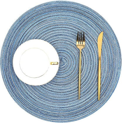 SHACOS Round Braided Placemats Set of 8 Circle Place Mats Cotton Polyester Kitchen Table Mats for Dining Table Wedding Party Decor (Blue Gray, 8)