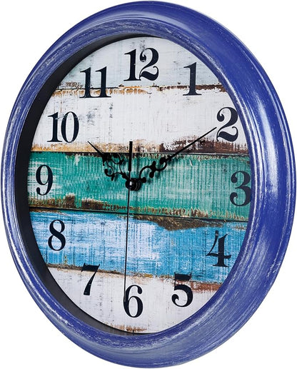 Wall Clocks Battery Operated 12Inch Silent Vintage Rustic Coastal Wall Clock for Kitchen Bedroom Bathroom (Blue)