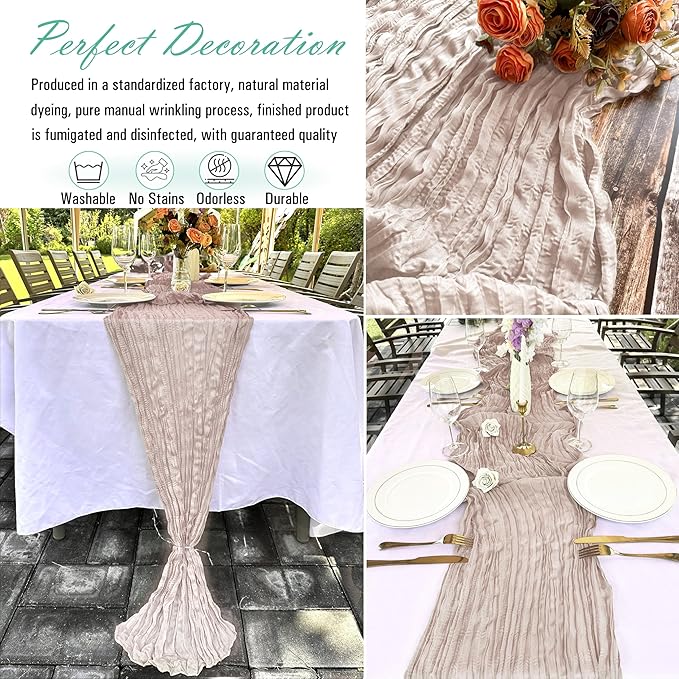8 Pack Dusty Pink Cheesecloth Table Runner 22 x 108 inch Gauze Cheese Cloth Table Runner Bulk for Rustic Wedding Baby Shower Birthday Party Boho Table Decor