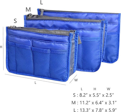 Vercord Purse Organizer Insert for Handbags Bag Organizers Inside Tote Pocketbook Women Nurse Nylon 13 Pockets Sapphire Blue Small