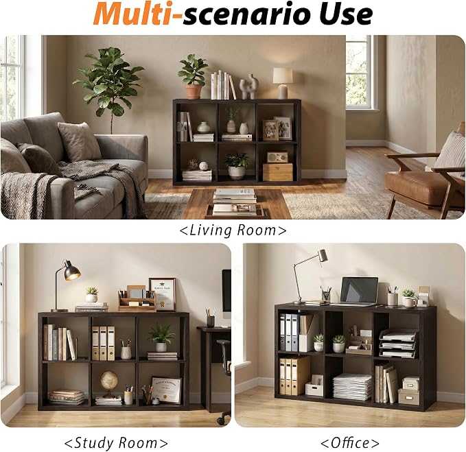 WannabeMyself【2026 Wooden Thick Frame】 6 Cube Storage Organizer with Anti-Tipping Kits, Reversible Open Back Book Shelf,Bookcase for Living Room,Bedroom,Entrance Hall,Office,11.6×36.3×24.6,Chocolate
