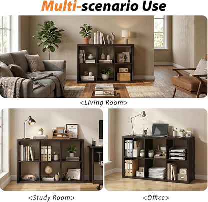 WannabeMyself【2026 Wooden Thick Frame】 6 Cube Storage Organizer with Anti-Tipping Kits, Reversible Open Back Book Shelf,Bookcase for Living Room,Bedroom,Entrance Hall,Office,11.6×36.3×24.6,Chocolate