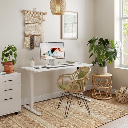 FEZIBO One-Piece Standing Desk Adjustable Height Stand up Home Office Desk, 48x24 Inch Electric Standing Computer Desk, with 4 Memory Presets, Headphone Hook, White