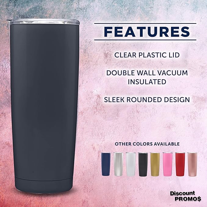 DISCOUNT PROMOS Pipette Stainless Steel Coffee Tumblers 20 oz. Set of 6, Bulk Pack - Double Wall, Perfect for Coffee, Hot Cocoa, Other Hot & Cold Beverages - Charcoal