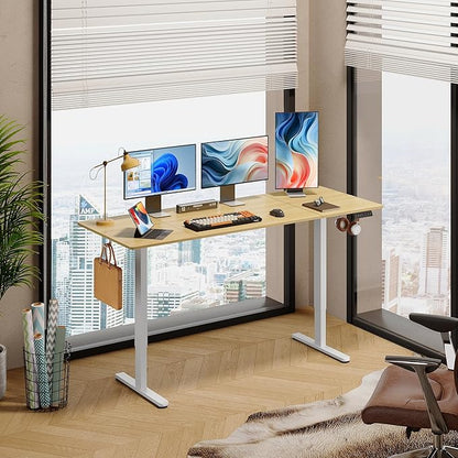 DEVAISE 71 * 28 Inches Electric Standing Desk, Dual Motors for Quite Adjustment，3 Memory Preset Adjustable Stand up Desk, Computer Desk Sit to Stand Desk for Home Office, Maple
