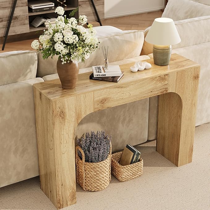 GarveeHome 47 in Farmhouse Console Table, Narrow Wood Entryway Table Behind Couch, Slim Rustic Hallway Furniture for Living Rooms, Foyers & Apartments, Oak