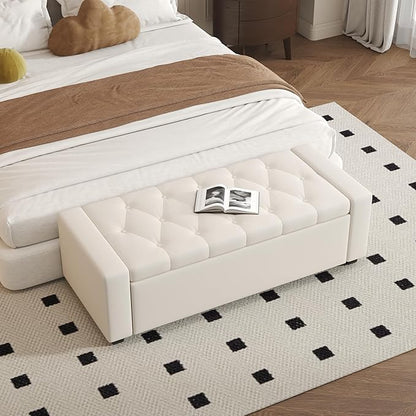 Ottoman with Storage Bench,Large Storage Ottoman Entryway Benches Ottoman Bench with Cushion and Safety Hinge