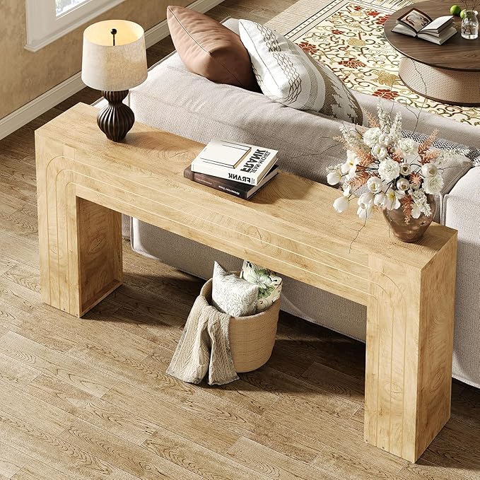 70.9-Inch Long Console Table, Farmhouse Entryway Table with Handcrafted Line Detailing, Wood Narrow Sofa Table for Living Room, Hallway, Foyer, and Behind Couch