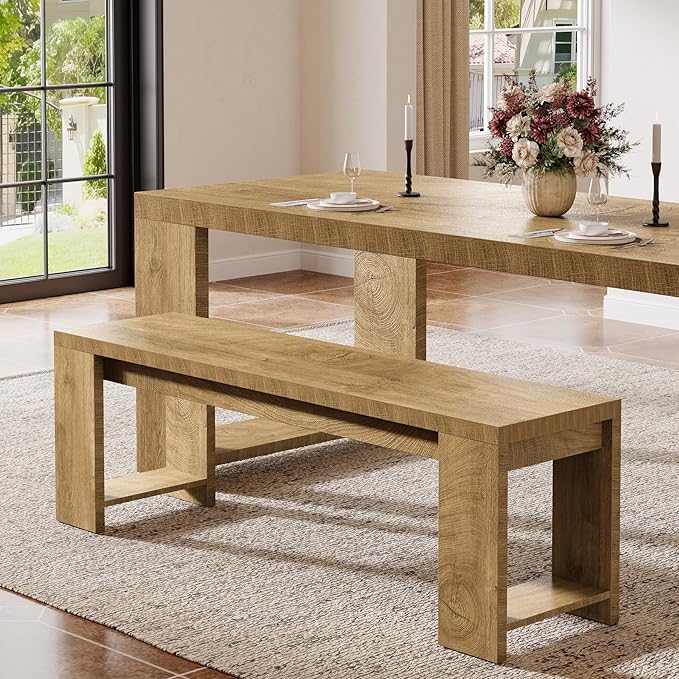 Tribesigns 47.2” Wooden Entryway Bench, Modern Farmhouse Shoe Bench for Hallway, Foyer, Bedroom, Rustic Brown