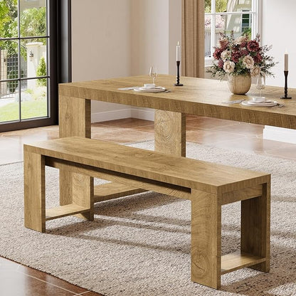 Tribesigns 47.2” Wooden Entryway Bench, Modern Farmhouse Shoe Bench for Hallway, Foyer, Bedroom, Rustic Brown