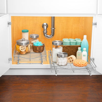 LYNK PROFESSIONAL® Pull Out Cabinet Organizer, 14" x 18" Slide Out Cabinet Organizer Pull Out Drawer – Pull Out Shelves for Kitchen Cabinets – Under Sink Organizers - Lifetime Ltd. Warranty, Chrome