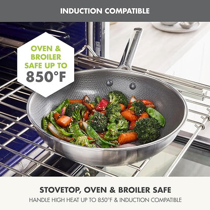 GreenPan Hybrid 11” Nonstick Stainless Steel Wok Pan, APEX Tri-Ply Thermobond PFAS-Free Ceramic Skillet, Induction & All Cooktop Compatible, Oven Temp to 850°F, Dishwasher Safe, Silver