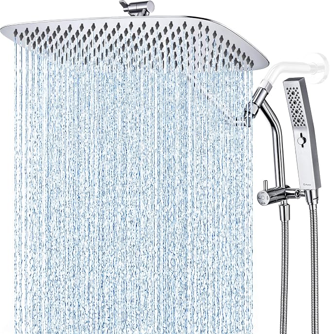 G-Promise All Metal 16 Inch Rain Shower Head with Massage Mode Handheld Spray Combo, 3-Way Diverter with Pause Setting, Full Body Coverage, Modern Bathroom Upgrade (Chrome)