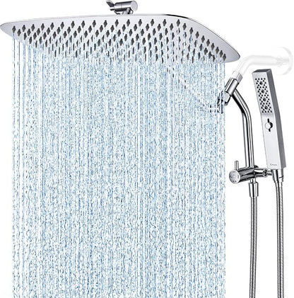 G-Promise All Metal 16 Inch Rain Shower Head with Massage Mode Handheld Spray Combo, 3-Way Diverter with Pause Setting, Full Body Coverage, Modern Bathroom Upgrade (Chrome)