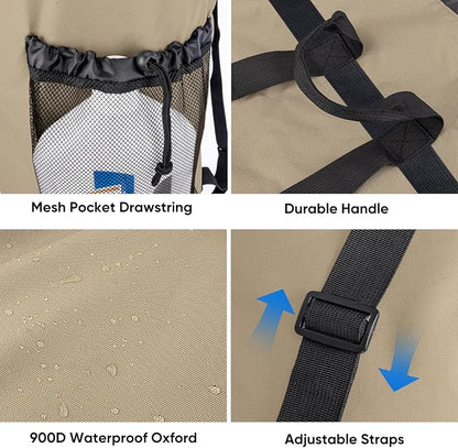 BALEINE 150L Laundry Bag Backpack, 900D Oxford Fabric Large Travel Laundry Bags with Shoulder Straps and 2 Mesh Pockets for College Dorm, Apartment, Laundromat (Khaki, 150L)
