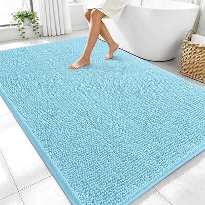 OLANLY Large Bathroom Rugs 70x46, Extra Soft Absorbent Chenille Bath Rugs, Rubber Backing Quick Dry, Machine Washable Bath Mats for Bathroom Floor, Tub and Shower, Home Decor Accessories, Sky Blue