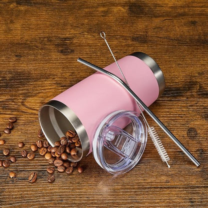 COMOOO 20oz Tumbler Bulk Double Wall Vacuum Insulated Travel Mug, Stainless Steel Tumbler with Lid and Straw Durable Powder Coated Insulated Coffee Cup for Cold & Hot Drinks (pink, 2 pack