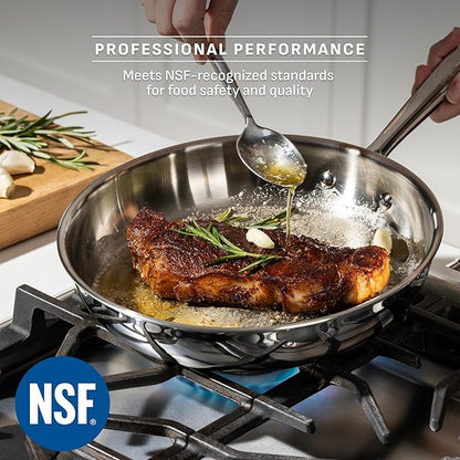 T-Fal Pro Tri-Ply Stainless Steel Fry Pan, 8 Inch, Induction Compatible, Oven Safe 500°F, Fast & Even Heat, Professional Quality & Durability, Frying Pan, Skillet, Cookware, Silver
