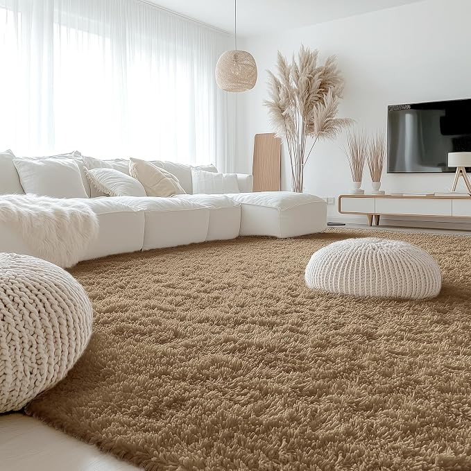 OLANLY 9x12 Machine Washable Large Area Rugs for Living Room, Bedroom, Soft Fluffy Shaggy Bedside Rug, Indoor Floor Carpet for Kids Girls and Boys, Dorms, Nursery, Home Decor Aesthetic, Taupe
