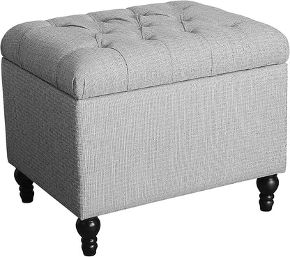 Spatial Order Home Decor | Upholstered Button Tufted Storage Ottoman | Hinged Lid Ottoman with Storage for Living Room & Bedroom | Decorative Home Furniture (Pewter Gray)
