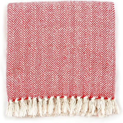 DII Chevron Throw Collection Handloomed Cotton, 50x60, Tango Red