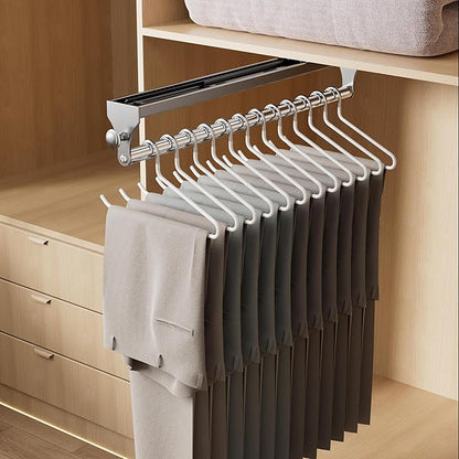 Pull Out Closet Rod, 15.7inch Heavy Duty Pants Rack, Adjustable Clothes Hanger Rail, Space Aluminum Valet Rod, Top Mounted Wardrobe Clothes Organizer, Closet Storage for Trousers Coats Gray