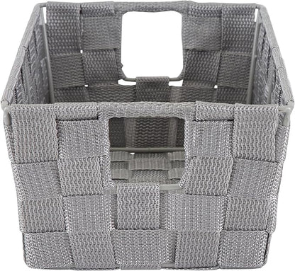 Simplify 2 Pack Small Woven Storage Shelf Basket | Organization | Bathroom | Accessories | Heather Grey
