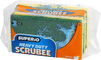 Scrubee Heavy Duty Scrub Sponge with Scouring Pad, Kitchen Dishwashing, Sink, Pot and Frying Pan Cellulose Scrubber Sponge Non Scratch. by Superio… (4.5" 3 Pack)