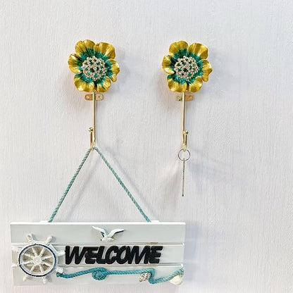 Vintage Flower Shaped Decorative Wall Hooks Rack Hangers for Hanging Clothes Coats Towels Keys Hats, 2 Pack Antique Metal Mounted Wall Hook