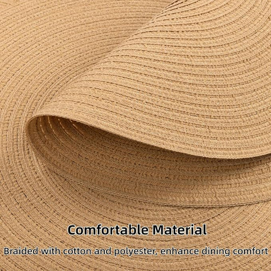 SHACOS 15 inch Round Braided Placemats Set of 6 Cotton Polyester Heat Resistant Round Table Mats Washable Place Mats for Dinner Party Table Decoration (Camel, 6)