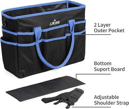 Large Multi-Functional Carrying Bag, 600D Nylon Artist Tote Bag with 16 Pockets Caddy for Art, Craft, Sewing, Make-up or School, Medical, Office Supplies Organizer, Blue