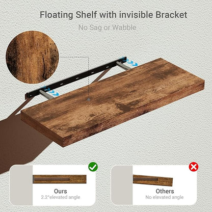 Vivelove Floating Shelves for Wall, 16/24/36/48/55 inch Wall Shelves for Bathroom Bedroom, Living Room, Kitchen, Office, Rustic Farmhouse Shelf Decor with Invisible Bracket, Set of 2