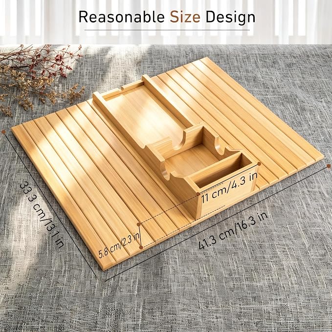 Yoshiky Bamboo Couch Armrest Table, Couch Arm Tray with Removable Couch Cup Holder, 2 in 1 Design Foldable Anti-Slip Bamboo Couch Tray and Sofa Cup Holder for Drink