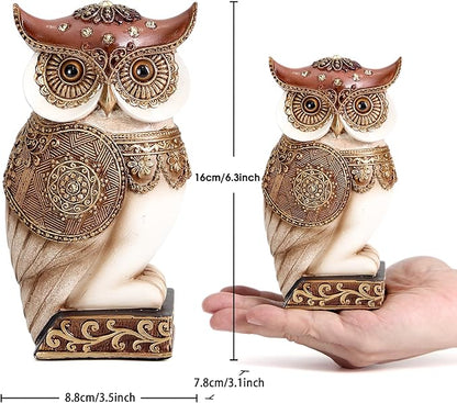 Owl Statue for Home Decor Accents, Shelf Bookshelf Table Office Living Room Decor Owl Figurine, Ideal Gifts for Bird Lovers, Antique Golden Color
